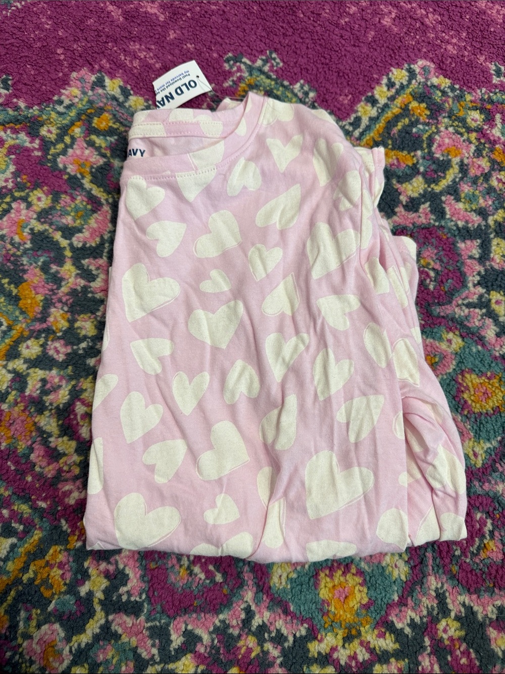 Old Navy Pink Heart Print Kids Pajama Top